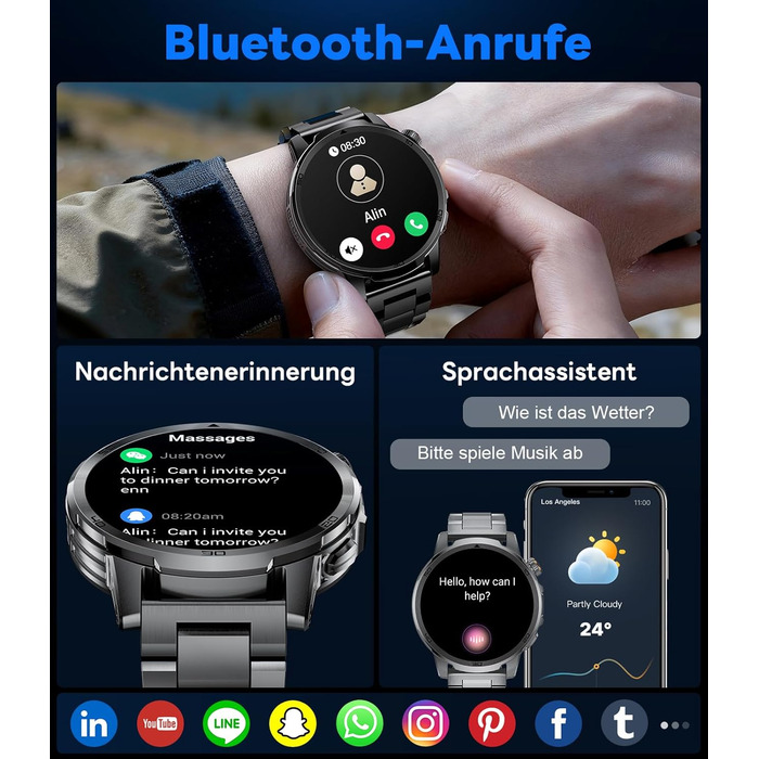 Розумний годинник FEELNEVER Military для чоловіків з акумулятором 1000 мАг/великим сенсорним екраном HD 1,85 дюйма/світлодіодним підсвічуванням, фітнес-годинник з 2 ремінцями/110 спортивних режимів, відстеження серцевого ритму/сну, водонепроникний IP68, г