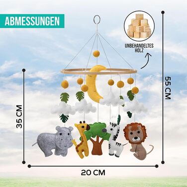 Дитяче ліжечко Мобільний пеленальний столик - з сафарі Тварини з фетру - Дитячий мобіль для ліжка Дитячий дзвіночок для підвішування - Дитячий мобільний дзвіночок Прикраса дитячої кімнати Хлопчик і дівчинка