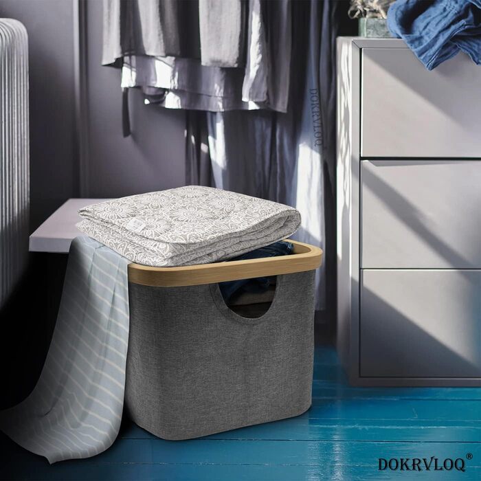 Кошик для білизни складаний 50 л сірий Ідеально підходить як складаний кошик для зберігання Натуральна бамбукова тканина Складаний