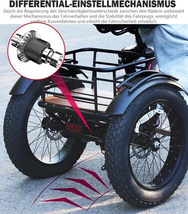 Електричний триколісний велосипед NOMOGO для дорослих, алюмінієвий складаний електровелосипед, акумулятор 48 В 15,6 Аг, 7-швидкісний електровелосипед, швидкість 25 км/год та запас ходу 90-110 км, товсті шини 20x4, передня частина та диференціал, комплексн