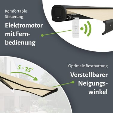 Електрична касетна маркізка empasa Класична зі складними кронштейнами, сонцезахисна, повністю зібрана, різних розмірів та кольорів, 3 x 2,5 м, антрацит