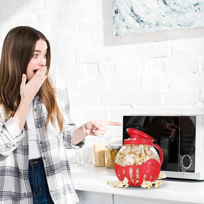 Мікрохвильова піч RANJIMA Popcorn Maker, Миска для мікрохвильової печі для попкорну, Машина для попкорну з пакетами для попкорну, Закуска з попкорну в горщику, Червона попкорн-закуска для дітей, Дні народження, Сімейні зустрічі