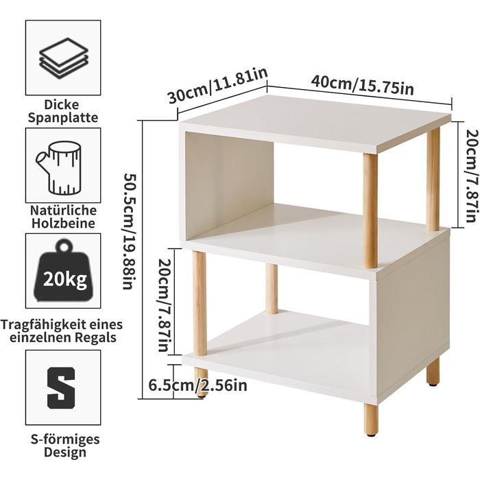 Білий журнальний столик, тумбочка, журнальний столик, журнальний столик з 2 відкритими відділеннями для спальні, вітальні, білий ніжки кольору дерева, YD-TM152W Дерев&39яні ніжки білі