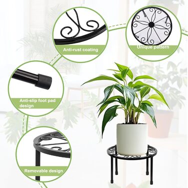 В-1 Набір металевих підставок для квітів Чорний колір Вітальня, Квітковий табурет Садовий для використання в приміщенні та на вулиці, Полиця для квітів Балконна полиця для рослин Декоративна підставка для рослин Приміщення та на вулиці Декор - Різна висот