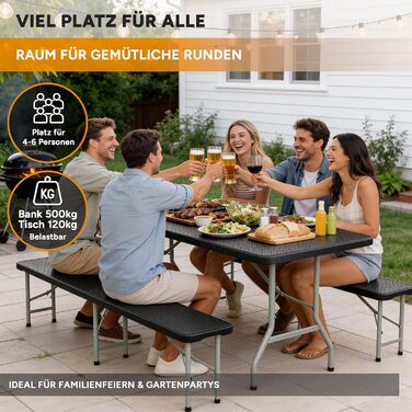 Складаний пластиковий набір для пивного саду Складаний набір пивних столів зі столом та 2 лавками Всепогодний складаний набір для саду, вечірки та кемпінгу 1