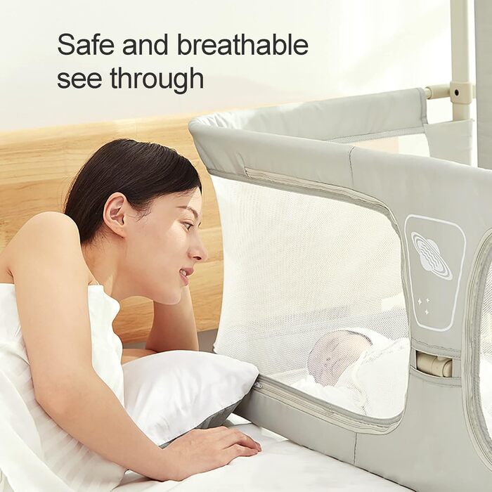 Дитяче ліжечко 3-в-1, дитяче ліжечко, дитяча колиска, регульована по висоті, приліжкове ліжечко/пружинне ліжко-бокс, дитячий манеж, який можна розмістити на ліжку, з москітною сіткою, кремово-білий