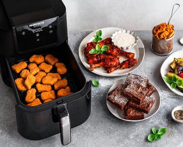 Аерофритюрниця ROMMELSBACHER FRH 1700, XXL-чаша 8 л (21 x 30 см) для 1 кг картоплі фрі, тихий режим 45 дБ(А), 10 програм, 60-200 C, велике вікно з підсвіткою