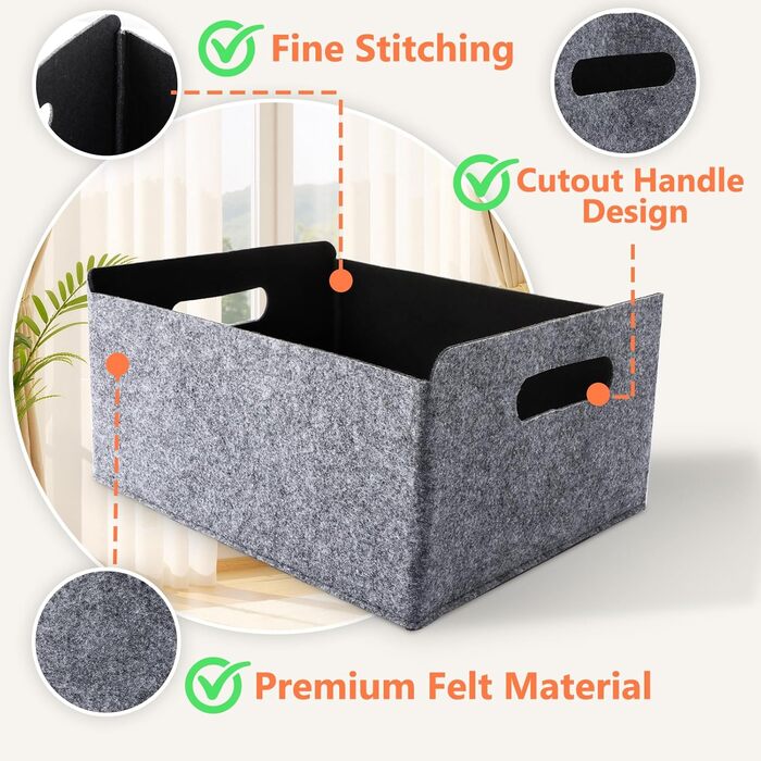 Набір кошиків з фетру JMIATRY, 6 предметів, 325x15 см, коробка для зберігання з фетру, сірий фетр, для полиць, шаф, офісу