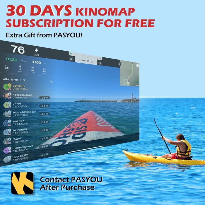 Гребний тренажер PASYOU з повітряним опором для домашнього використання, професійний гребний тренажер з 10 регульованими рівнями опору, професійний гребний тренажер для приміщень, ергономічне комфортне сидіння, із застосунком Kinomap, вантажопідйомність 1