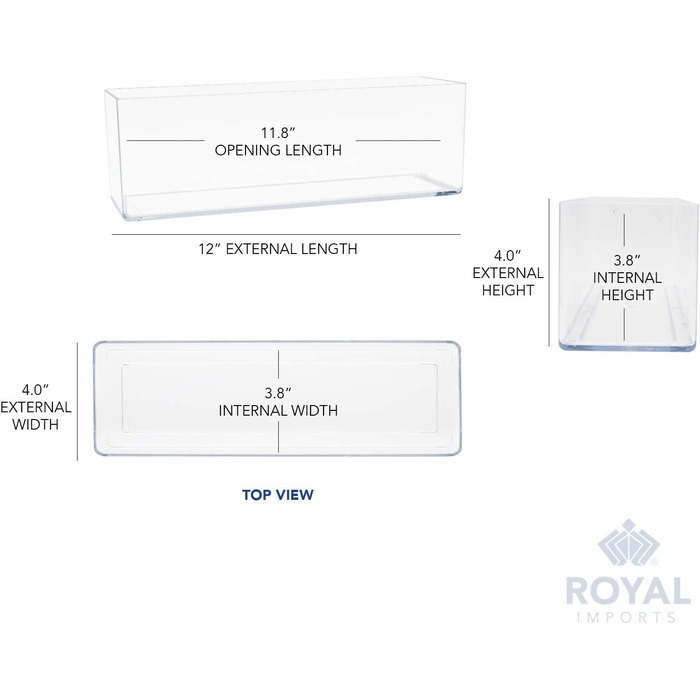 Ваза для квітів Royal Imports, акрилова, прямокутна, декоративна центральна частина, кашпо для сукулентів для дому або весілля, небиткий пластик, 10,2 х 30,5 см, низька, квадратна, прозора Прямокутник