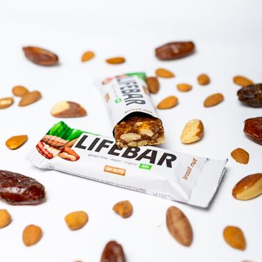 Енергетичні батончики Lifefood, веганські спортивні батончики, енергетичний батончик для піших прогулянок, їзди на велосипеді, фітнесу, органічний, без глютену, без лактози, без доданого цукру - 15 упаковок (15 x 40 г) (бразильський горіх)