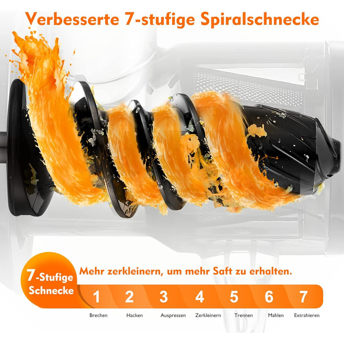 Переможець тесту овочів та фруктів AMZCHEF Juicer - Соковижималка Slow Juicer з функцією зворотного жування - Ніжне подрібнення без фільтрації - Електрична соковижималка зі щіткою та 2 чашками - Срібло