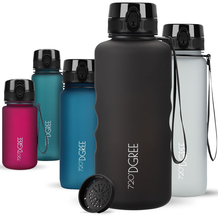 Пляшка для води 720DGREE 1 л Sport 'uberBottle softTouch Sieb - Без BPA - Пляшка для води для універі, роботи, фітнесу, велосипеда, активного відпочинку, роботи - спортивна пляшка з тритану - легка, ударостійка, багаторазова (2000 мл, 26 Onyx Black - Blac