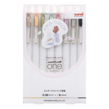 Гелева кулькова ручка Mitsubishi Pencil UMNS38FC8C Uni-Ball One 0.38 Fica Color Set з 8 кольорами