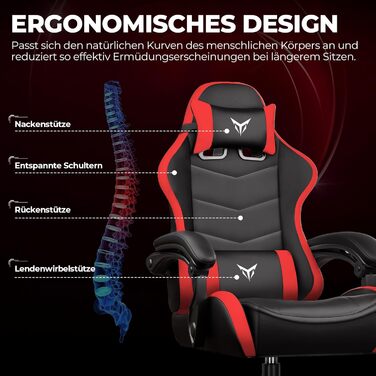 Ігрове крісло GTPLAYER, ергономічне офісне крісло з регульованим підголівником та поперековою опорою, ігрове крісло, червоне