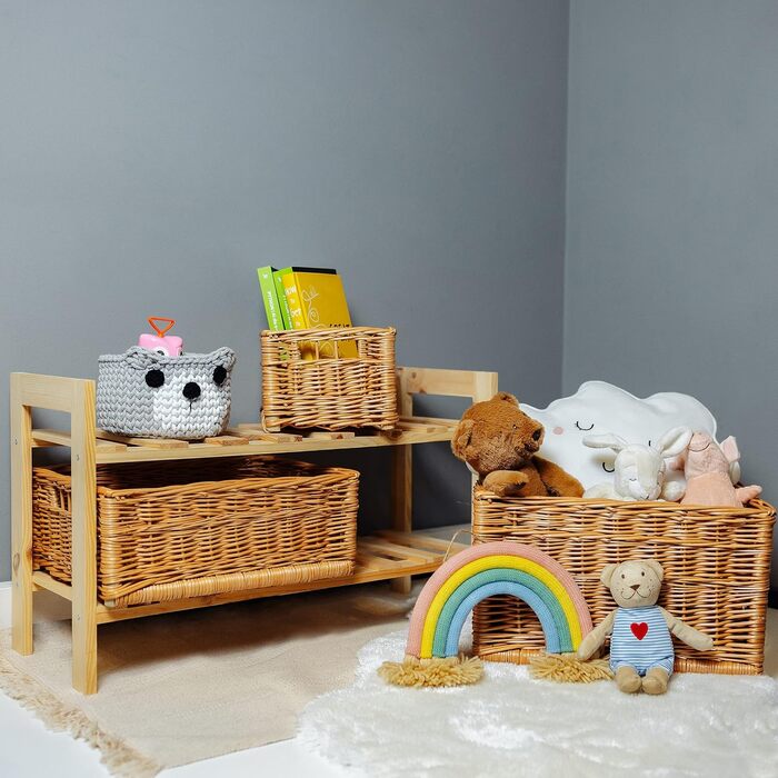 Великий плетений кошик для зберігання Creative Home 40 x 30 x 24 см (/- 2 см) Ручне плетення, міцний Плетений кошик з натуральних матеріалів з ручками Для полиць, іграшок, інструментів, ванної кімнати 40 x 30 x 24 см Коричневий 1