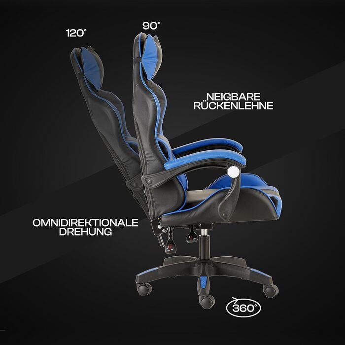 Ігрове крісло Baroni Home, ергономічне офісне крісло, м&39яке ігрове крісло зі зручною регульованою спинкою, ігрове крісло з підголівником та поперековою опорою, синє