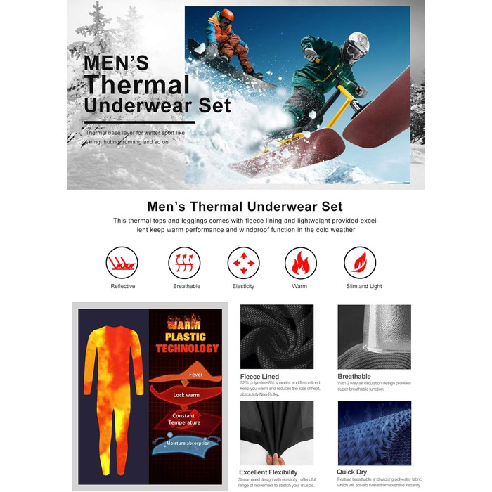 Чоловіча термобілизна MEETYOO, функціональна білизна, зимова лижна білизна, довга білизна, дихаюча термобілизна для катання на лижах, бігу, футболу, сірого кольору - 2 M