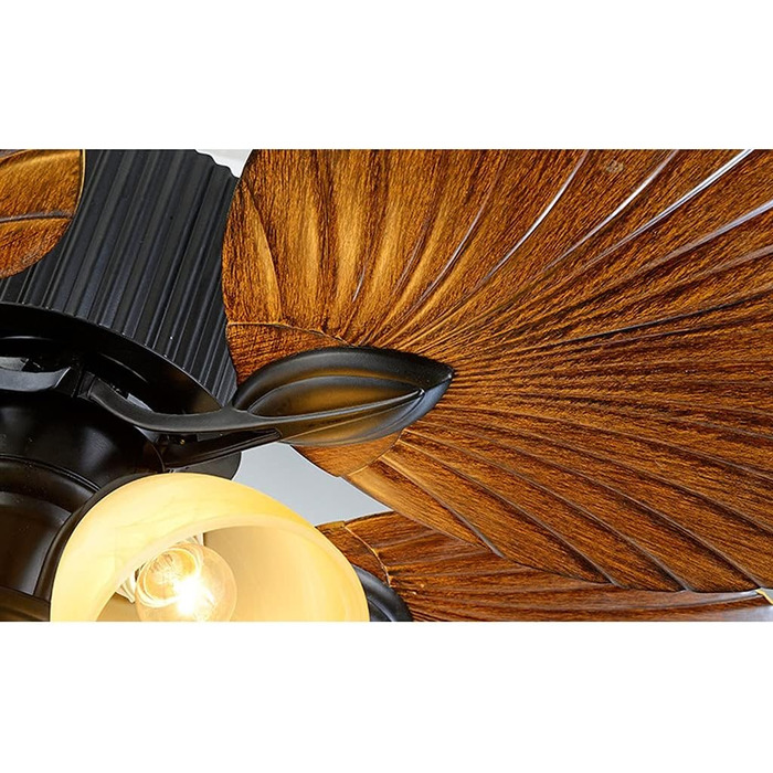 Стельові вентилятори в тропічному стилі зі скляним абажуром у формі квітки та лопаттю вентилятора у формі листка 52 старовинні сте