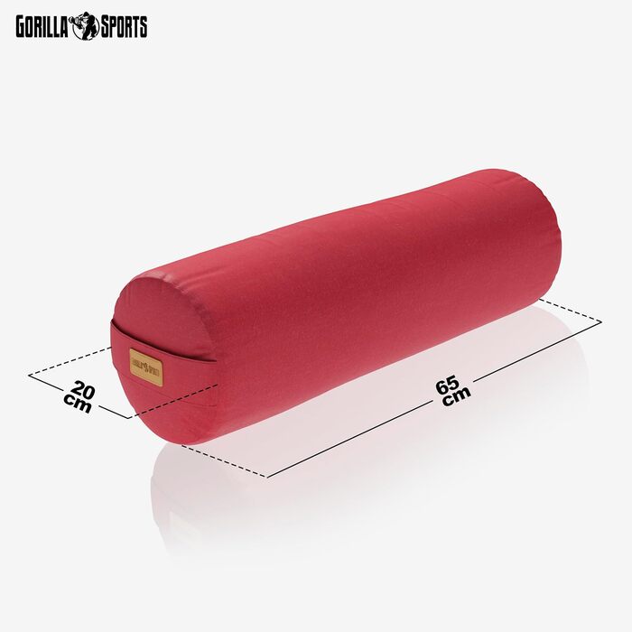 Підкладка для йоги GORILLA SPORTS - Ø20 см, чохол, який можна прати, виготовлена зі 100 бавовни, з наповнювачем зі спельти, ручка для перенесення, вибір кольорів - йога-рулон, подушка для йоги, підкладка для йоги, пілатес, для відновлювальної йоги, червон