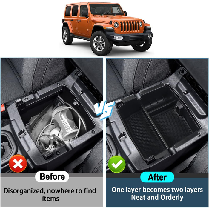 Для Jeep Wrangler JL 4XE/Gladiator JT 2018-2024 Ящик для зберігання на центральній консолі, Wrangler 4XE Органайзер для підлокітників Лоток Центральний підлокітник Бардачок Органайзер для центральної консолі Аксесуари Wrangler чорний