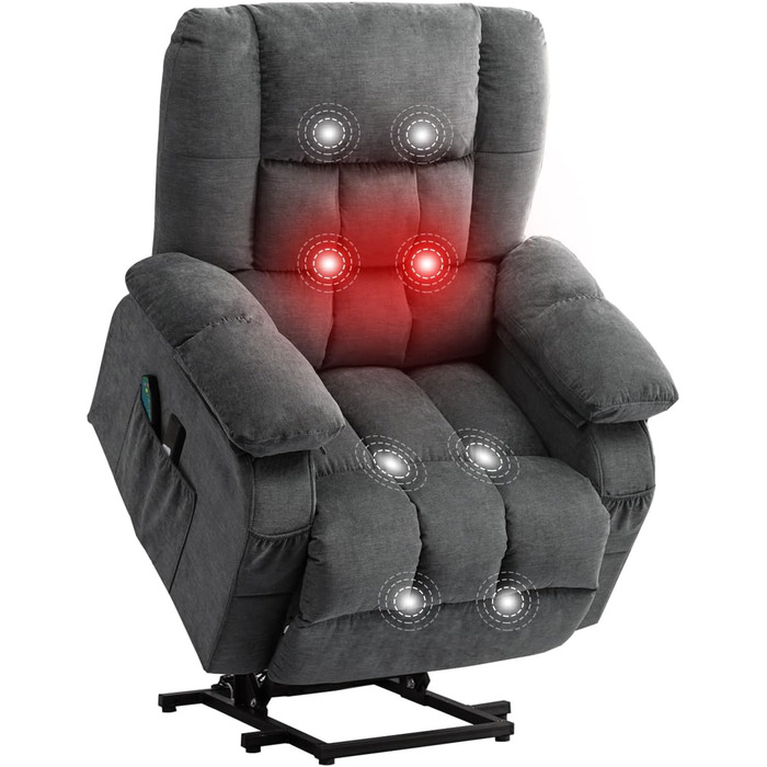 Регульоване крісло для телевізора Bosmiller з електричним підйомником, функцією обігрівача, масажу та підігріву, сірого кольору