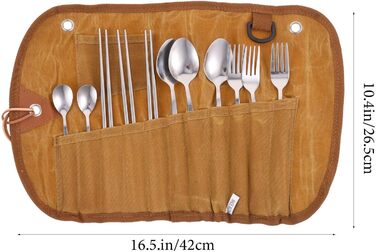 Набір посуду для кемпінгу Beavorty з рулоном столових приборів, портативні столові прибори з нержавіючої сталі для подорожей на відкритому повітрі з сумкою для зберігання, легкий посуд для пікніка для кемпінгу, походів та барбекю