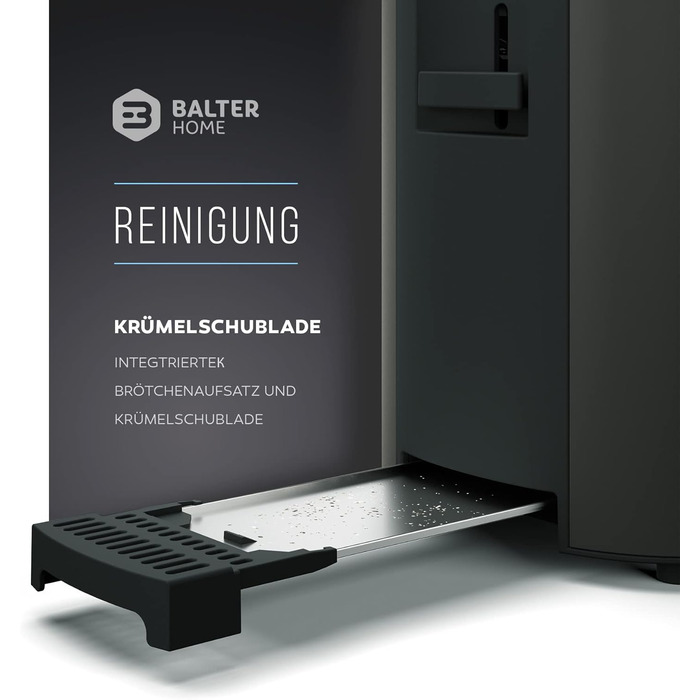 Тостер Balter на 4 скибочки, довгий лоток, нержавіюча сталь, насадка для хліба, РК-дисплей з індикатором часу, що залишився, функц