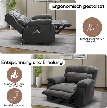 Електричне регульоване крісло для телевізора з функцією масажу, нахилу, вібрації, підігріву, прихованих тримачів для напоїв, портів Type-C та USB, крісло для телевізора для вітальні (сіре)