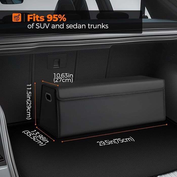 Органайзер для багажника Fyzeoty просторий органайзер для позашляховика, шкіряна коробка для зберігання речей, з магнітною кришкою, складаний та регульований, трапецієподібної форми, чорний