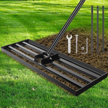 Гребінь-рівняльник для газону 75x25 см з регульованою ручкою (213 см) та антиковзким покриттям, міцний інструмент для вирівнювання газону. Ідеально підходить для саду та подвір'я, чорний колір.