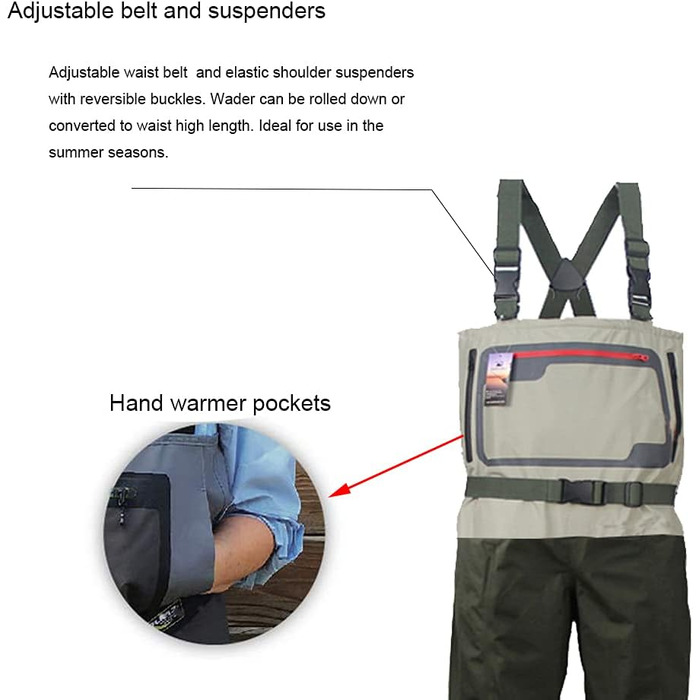Чоловічі рибальські вейдерси Kylebooker, дихаючий одяг для риболовлі, вейдерси для нахлистової риболовлі на ногу та груди, доступні дихаючі водонепроникні рибальські вейдерси KB004 L оливково-зелені