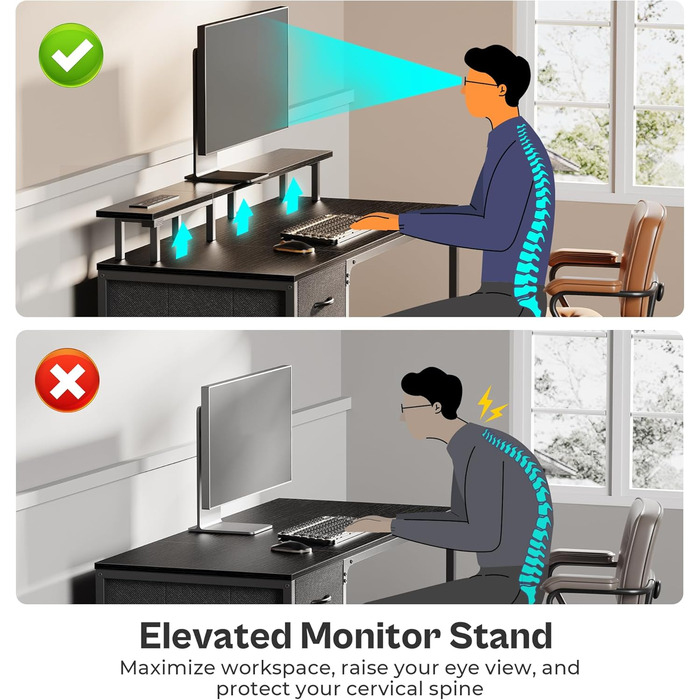 Комп&39ютерний стіл Huuger 119 см з розетками та світлодіодним підсвічуванням, ігровий стіл з 4 шухлядами, офісний стіл з підставкою для монітора, студійний стіл для дому та офісу, 119 см, чорний
