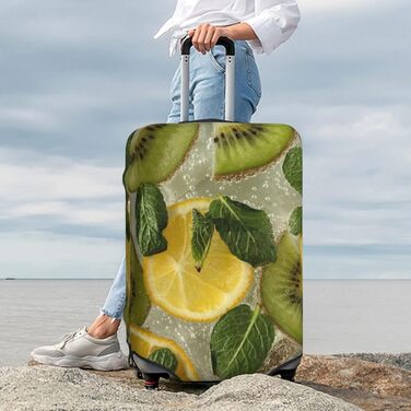 Чохол для валізи Лимон та Ківі з принтом, еластичний захист від подряпин та пилу, чорний, розмір 95
