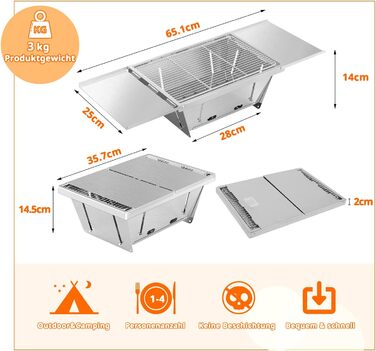 Кемпінговий гриль з нержавіючої сталі складаний складаний гриль Невеликий вугільний гриль на відкритому повітрі гриль для пікніка