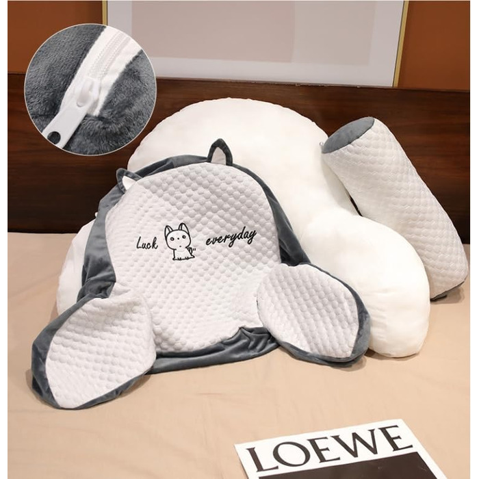 Подушка для читання - Оксамитова подушка для читання, подушка для спини з підлокітниками, ергономічна подушка для ліжка, спинка крісла для ліжка, подушка-подарунок для читання, хаскі, 70 * 50 см