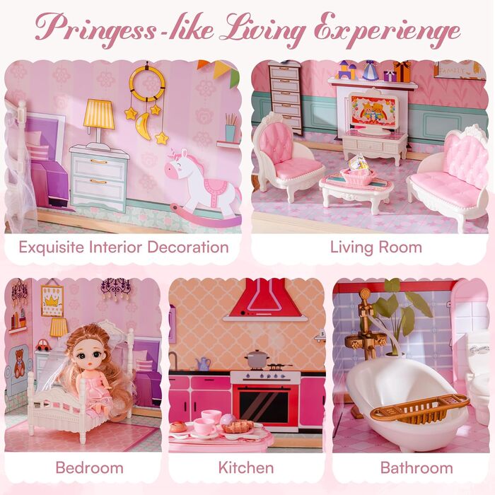 Дерев&39яний ляльковий будиночок ROBUD для дітей, іграшка-подарунок для дівчаток та хлопчиків віком 3, 4, 5, 6 років, милий ляльковий будиночок