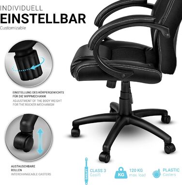 Крісло керівника TRESKO Racing, офісне крісло, обертове крісло, 14 варіантів кольорів, м&39які підлокітники, механізм нахилу, підйомник, сертифіковане SGS, чорне