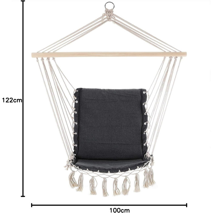 Підвісне крісло DETEX Вантажопідйомність 150 кг Подушка сидіння Макраме Вулична/Приміщень Підвісна гойдалка Підвісне крісло Підвісна гойдалка Крісло-гойдалка Сіре