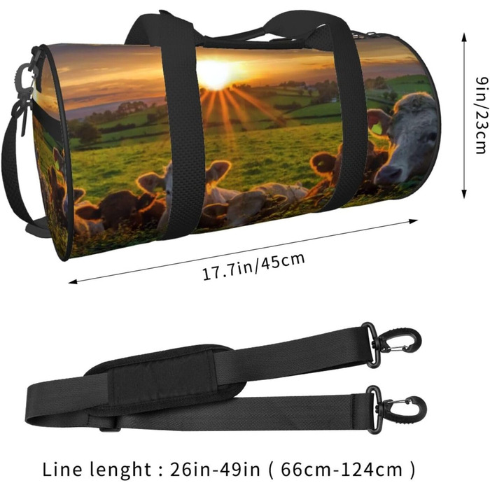 Спортивна сумка, дорожня сумка, сумка для подорожей, з принтом корівки, сумка на нічліг, чорна, універсальний розмір