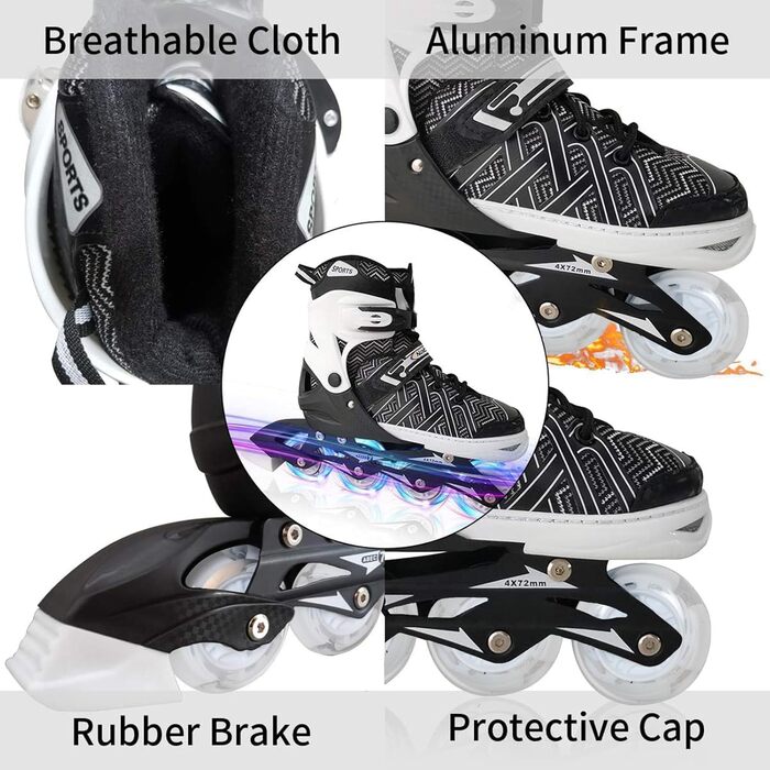 Регульовані роликові ковзани Nattork для хлопчиків-малих з колесами, що світяться - дитячі роликові ковзани для початківців середнього розміру (32-36) чорного кольору