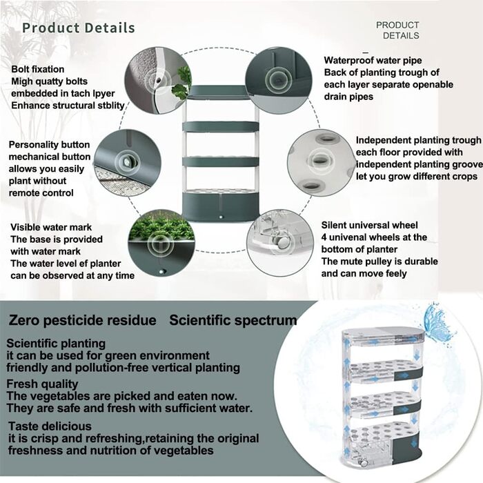 Вежа для гідропоніки, система гідропонічного вирощування в саду на 48 стручків, набір для вирощування аеропоніки з автоматичним зрошенням, освітленням для вирощування та таймером. Система для садових посадок для аквапоніки.