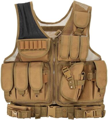 Чоловічий тактичний жилет Lejie Tactical Vest Чоловічий жилет на відкритому повітрі з кишенями - тактичний жилет для полювання риболовлі кемпінгу Airsoft Пейнтбол Військовий 58 * 40см TAN