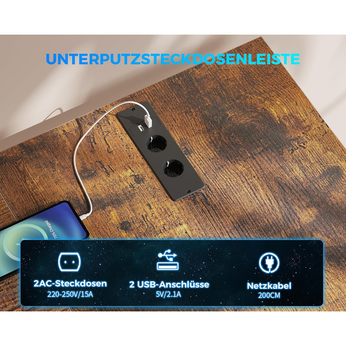 Кутовий стіл ODK з 4 шухлядами та місцем для зберігання, двосторонній кутовий стіл 167102 см з 2 розетками та 2 портами зарядки USB, ігровий стіл зі світлодіодним освітленням та підставкою для монітора для домашнього офісу, вінтажний коричневий