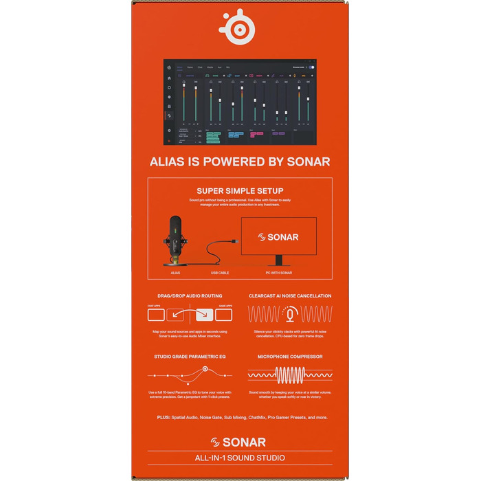 Мікрофон SteelSeries Alias USB для ПК - в 3 рази більша капсула для ігор, потокового мовлення та подкастингу - шумозаглушення зі ш