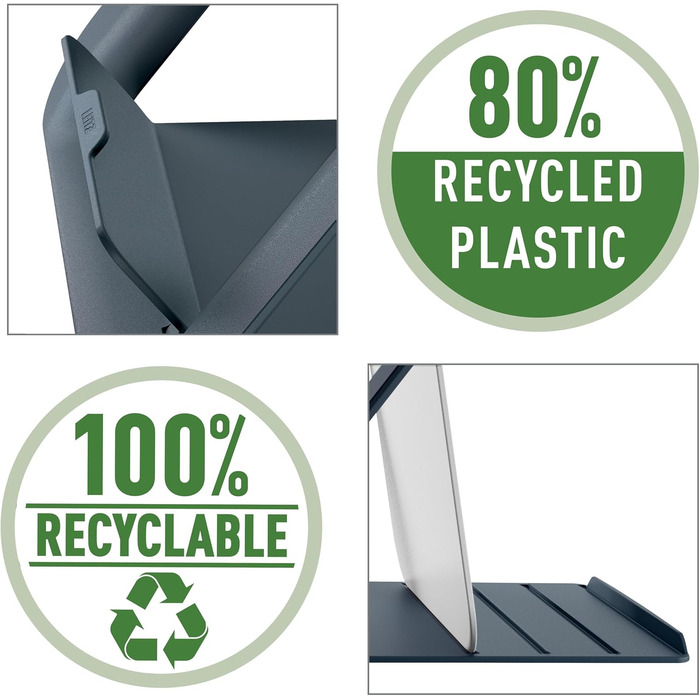 Регульована підставка для ноутбука, компактна підставка для збільшення висоти з 4 рівнями для ноутбуків 13-15, виготовлена з 80 переробленого пластику та 100 придатного до переробки, сертифікована IGR, серія Ergo Cosy, темно-сірий колір, 64260089 Стандарт