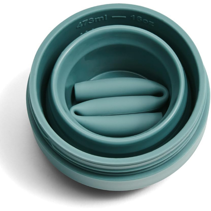 Складана кавова кружка STOJO On-The-Go Biggie з кришкою, 473 мл, багаторазова та складна силіконова дорожня кружка, портативна, кишеньковий розмір, можна мити в посудомийній машині, евкаліпт