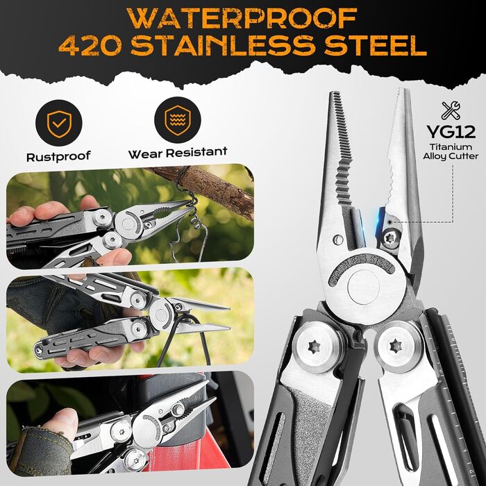 Мультитул BIBURY, 19-в-1 мультитул з нержавіючої сталі з плоскогубцями, складаним ножем, ножицями, викруткою, подарунки для чоловіків, складний багатофункціональний інструмент для активного відпочинку, кемпінгу, ремонту