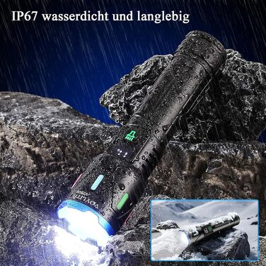 Акумуляторний світлодіодний ліхтарик, 500 000 люмен, надзвичайно яскравий ліхтарик з акумулятором 5000 мАг та РК-дисплеєм живлення, 3 режими освітлення, можливістю масштабування, для кемпінгу та використання на природі, матово-чорний