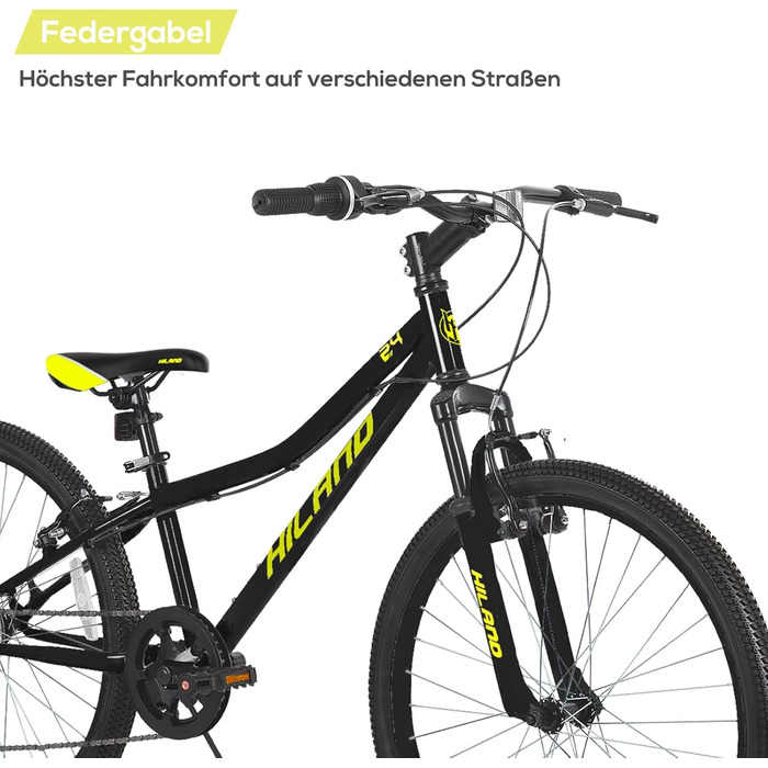 Дитячий велосипед Hiland Climber 24 дюйми, 7-швидкісний дитячий гірський велосипед, молодіжний MTB з амортизаційною вилкою, V-brakes, гірський велосипед для хлопчиків та дівчаток, чорний/синій/м&39ятно-зелений/рожевий